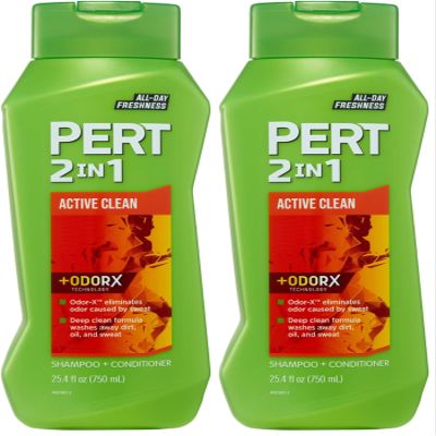 Pert 2 in 1 Active Clean Shampoo and Conditioner - Deep Clean with Odor Elimination Technology - Leaves Hair Manageable and Fresh All Day - 25.4 oz (Pack of 2)