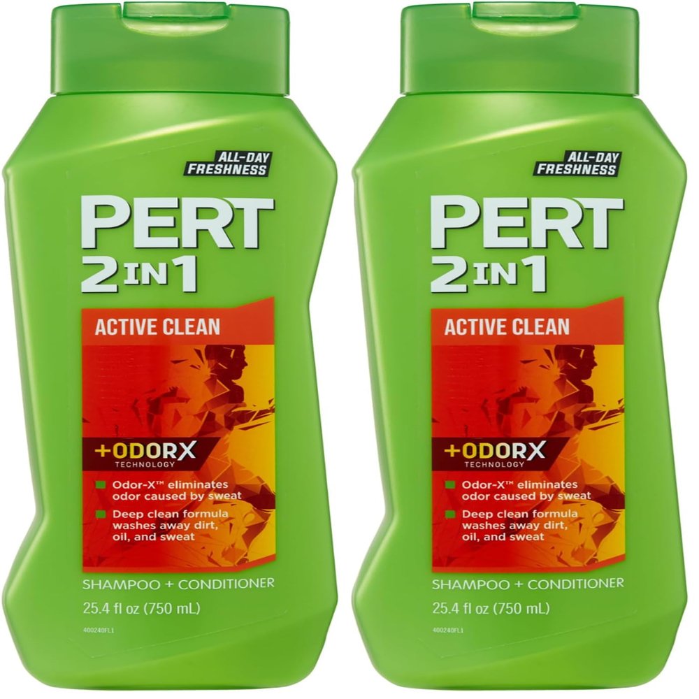 Pert 2 in 1 Active Clean Shampoo and Conditioner - Deep Clean with Odor Elimination Technology - Leaves Hair Manageable and Fresh All Day - 25.4 oz (Pack of 2)