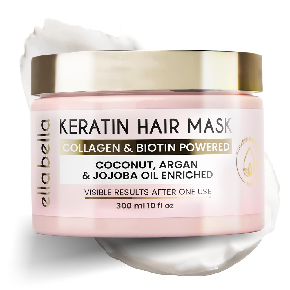 ELLA BELLA Keratin Hair Mask Deep Conditioning Hair Treatment & Hair Repair Mask for Dry, Damaged, Curly, and Color-Treated Hair Hydrating Deep Conditioner for Softness, Shine & Growth