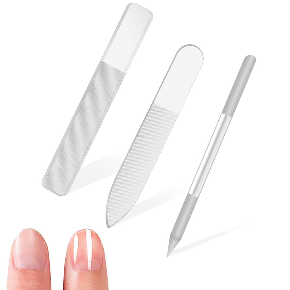 3 PCS Glass Nail Files for Natural Nails, Glass Nail Buffer and Shine Kit Professional Crystal Manicure Tools Double Sided Manicure Pedicure Tools Nails Kit for Shaping Buffing and Polishing Nailes