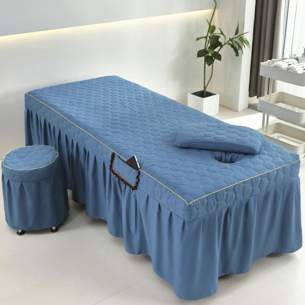 Blue/b,70x185cm(R),LDLCYCN Massage Table Bed Skirt with Face Hole Spa Massage Bed Cover with Skirt Beauty Salon Massage Mattress Cover Bedspread Breathable Beauty Bed Skirt Square Round Head