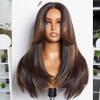 Brown Highlight Color Glueless Lace Straight Layered Cut Wig 13x6 Natural Wave Human Hair Wig With Invisible Lace Front Wig Pre Plucked 150% Density 24Inch view 1