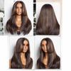 Brown Highlight Color Glueless Lace Straight Layered Cut Wig 13x6 Natural Wave Human Hair Wig With Invisible Lace Front Wig Pre Plucked 150% Density 24Inch view 3