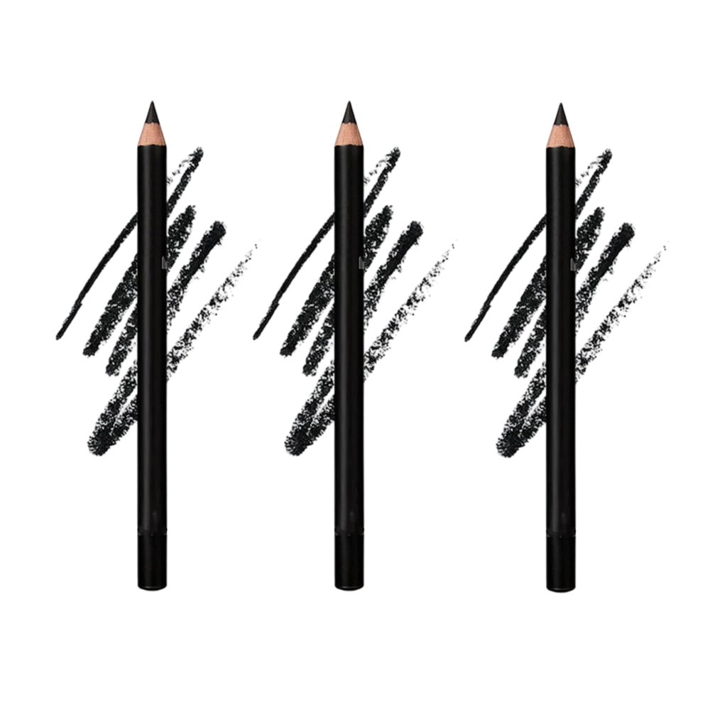 3 Pack 24 hr Waterproof Eyeliner Double Sharpenable Eye Pencil, 2 in 1 Eyeliner and Eyebrow Pencil, No Smudging, Fading, Smooth and Easy to Color (01# Black 3pcs)