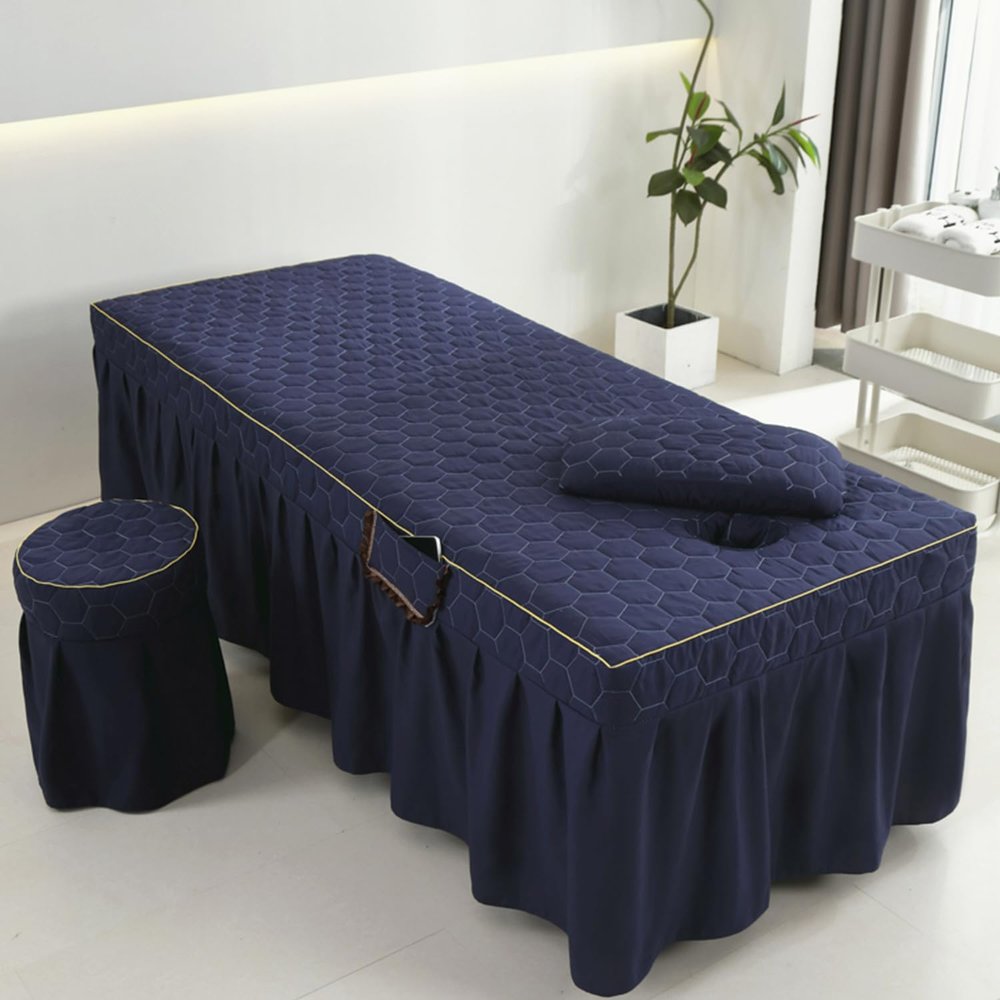 Blue/a,80x190cm(S),LDLCYCN Massage Table Bed Skirt with Face Hole Spa Massage Bed Cover with Skirt Beauty Salon Massage Mattress Cover Bedspread Breathable Beauty Bed Skirt Square Round Head