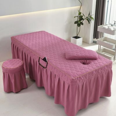 Pink,70x185cm(R),LDLCYCN Massage Table Bed Skirt with Face Hole Spa Massage Bed Cover with Skirt Beauty Salon Massage Mattress Cover Bedspread Breathable Beauty Bed Skirt Square Round Head