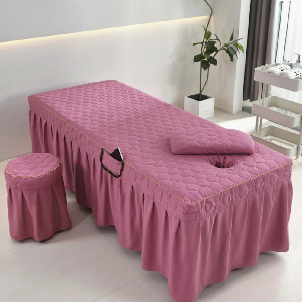 Pink,70x185cm(R),LDLCYCN Massage Table Bed Skirt with Face Hole Spa Massage Bed Cover with Skirt Beauty Salon Massage Mattress Cover Bedspread Breathable Beauty Bed Skirt Square Round Head