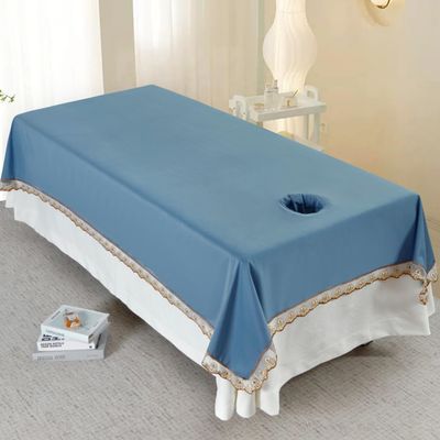 Blue(h),140x230cm,LDLCYCN Massage Table Bed Sheet Reusable Massage Bed Cover Sheet Spa Bed Cover with Lace Soft Comfortable Mattress Cover for Beauty Tattoo Protective Massage Bed Cover