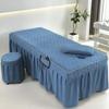 Blue/b,60x180cm(S),LDLCYCN Massage Table Bed Skirt with Face Hole Spa Massage Bed Cover with Skirt Beauty Salon Massage Mattress Cover Bedspread Breathable Beauty Bed Skirt Square Round Head view 1