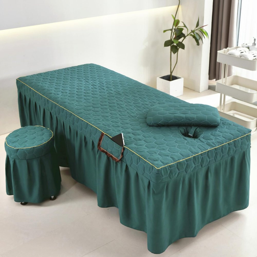 Green,60x180cm(S),LDLCYCN Massage Table Bed Skirt with Face Hole Spa Massage Bed Cover with Skirt Beauty Salon Massage Mattress Cover Bedspread Breathable Beauty Bed Skirt Square Round Head