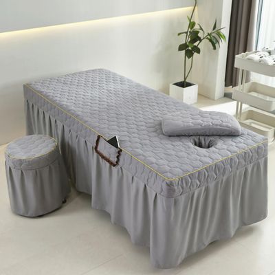 Grey,70x190cm(S),LDLCYCN Massage Table Bed Skirt with Face Hole Spa Massage Bed Cover with Skirt Beauty Salon Massage Mattress Cover Bedspread Breathable Beauty Bed Skirt Square Round Head
