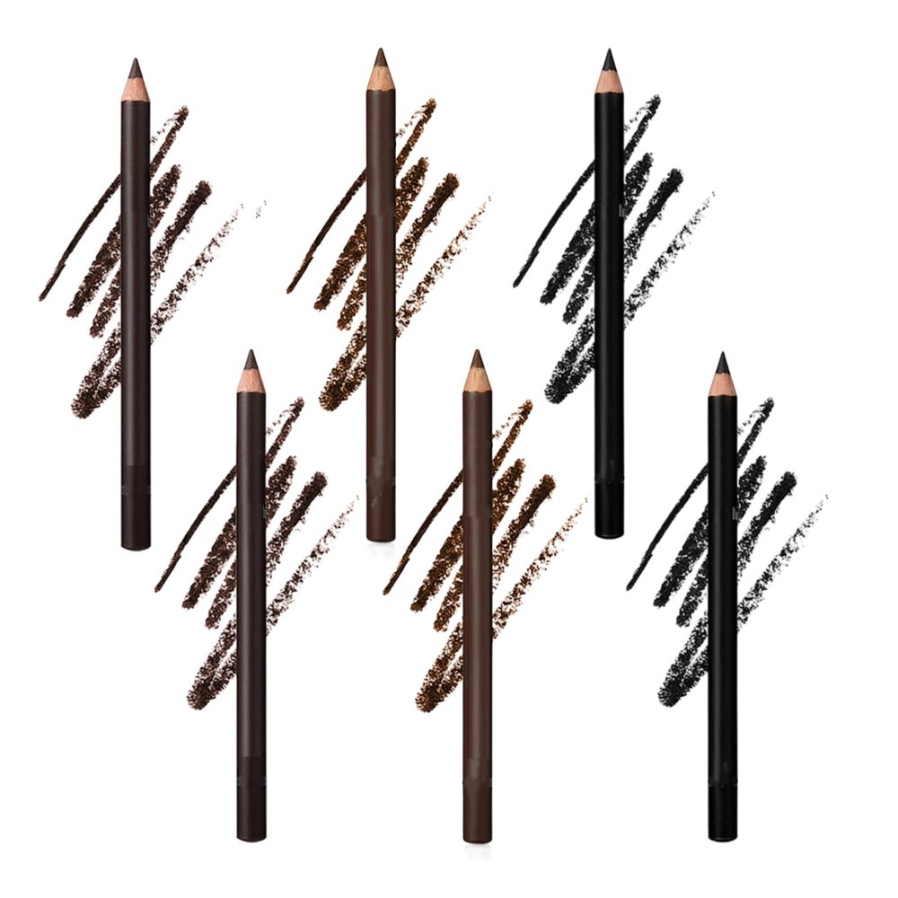 6 Pack 24 hr Waterproof Eyeliner Double Sharpenable Eye Pencil, 2 in 1 Eyeliner and Eyebrow Pencil, No Smudging, Fading, Smooth and Easy to Color (01#+02#+03# 6pcs)