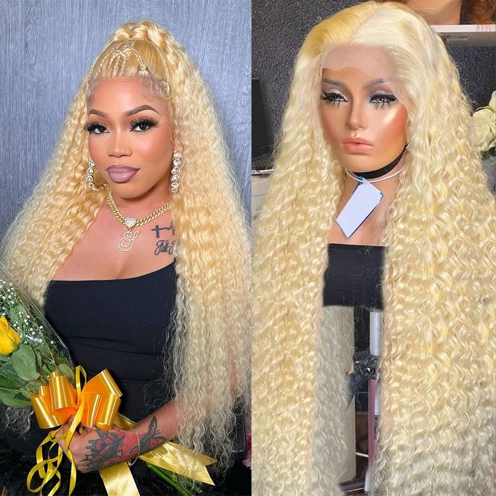 Belaved Lace Front Wigs Human Hair 613 Blonde Deep Wave 13x6 HD Transparent Curly Real Human Hair 180% Density Pre Plucked Glueless Lace Frontal Wig for Women Natural Hairline 24 Inch