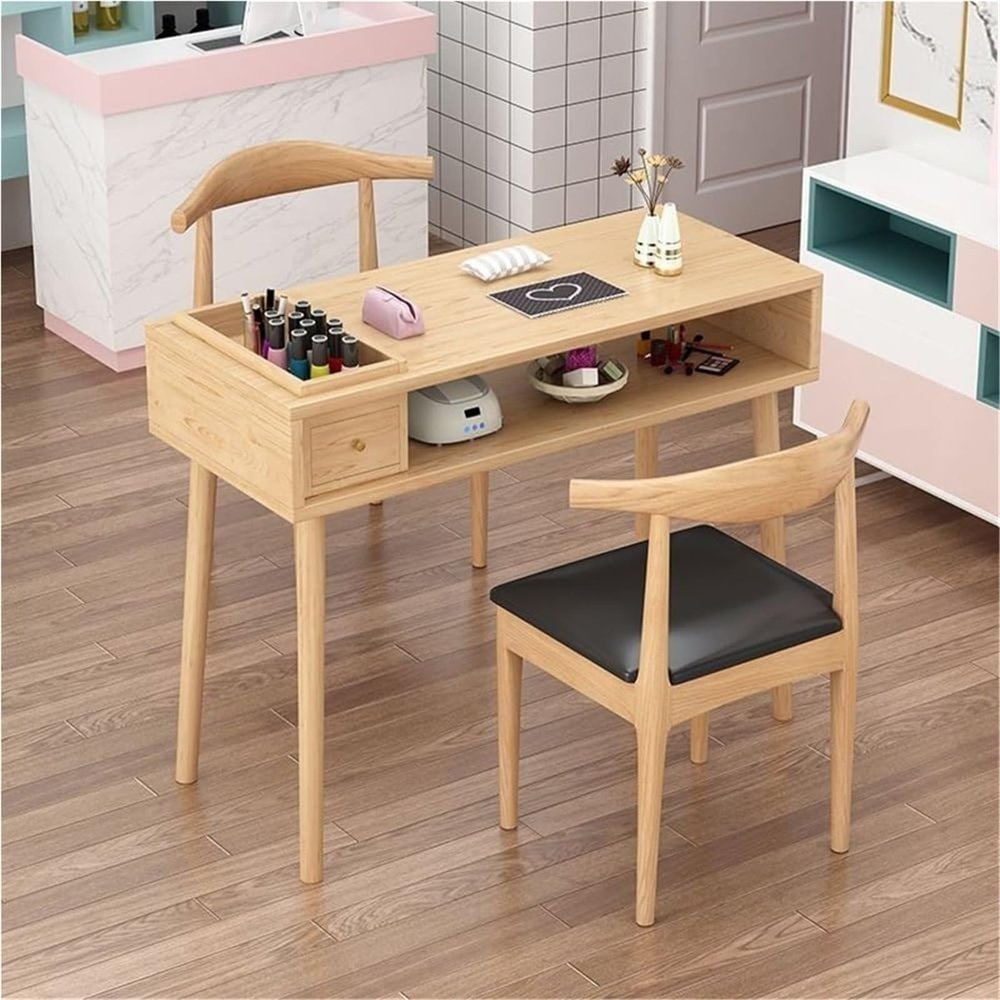 Wooden Nail Desk with Storage Dual Layer Manicure Table Workstation Large Storage Space for Nail Salons Practical(80cm/31.5in)
