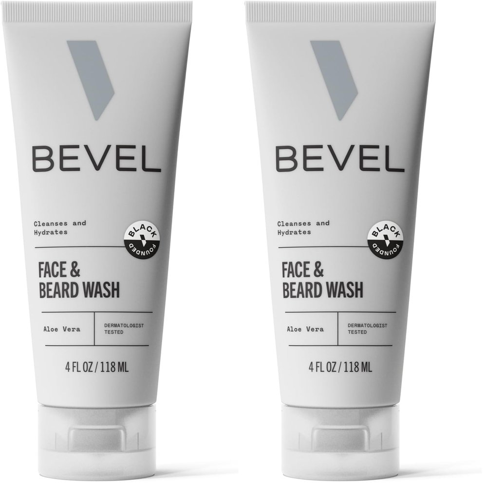 Bevel Face & Beard Wash with Witch Hazel and Aloe Vera to Cleanse, Hydrate and Brighten Skin, 4 Fl Oz (Pack of 2)