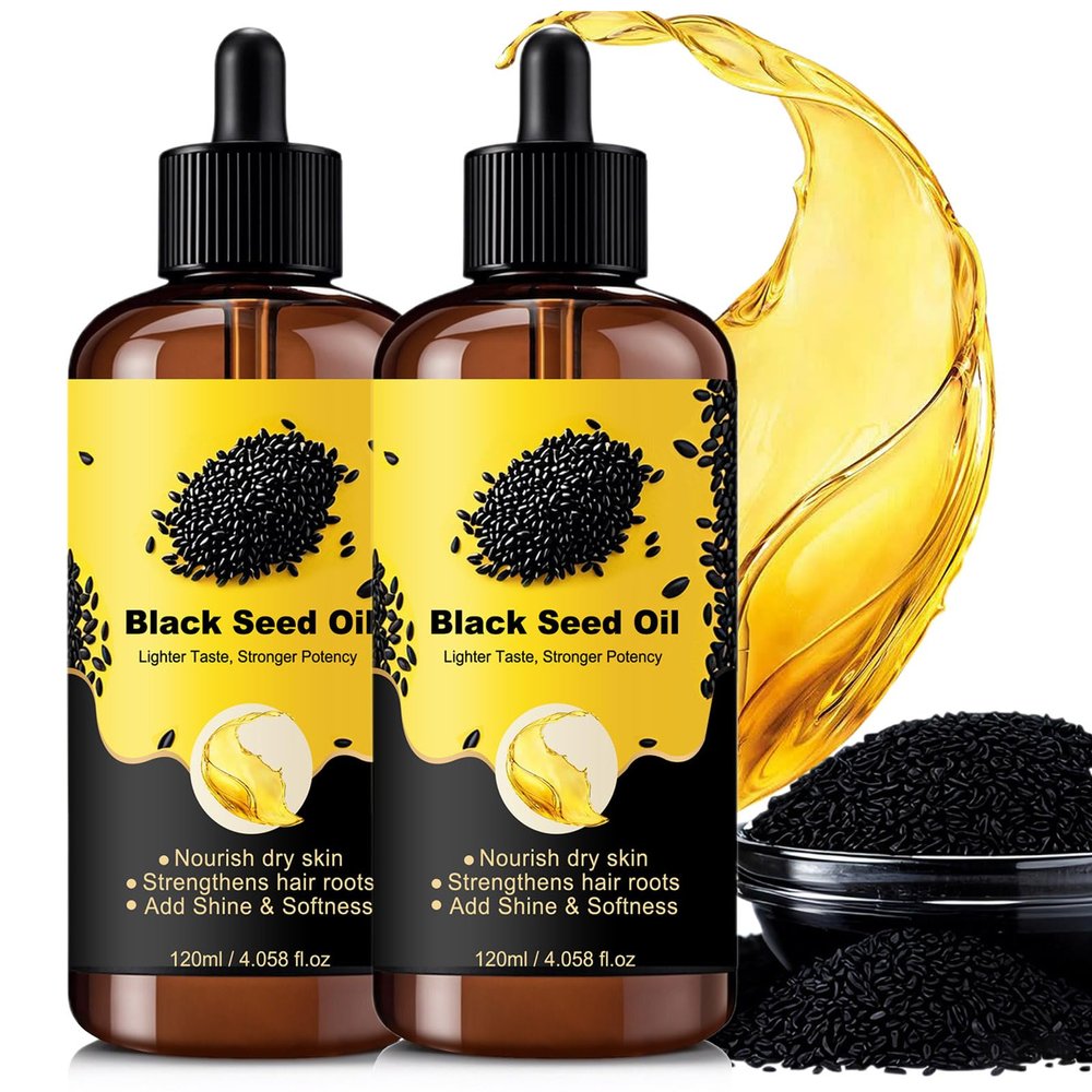 120ml Black Seed Oil, Black Seed Oil Organic Cold Pressed, Strengthens Hair, Nourish Dry Skin And Add Gloss & Softness (2pcs)