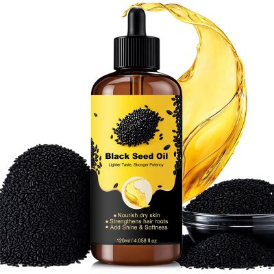 120ml Black Seed Oil, Black Seed Oil Organic Cold Pressed, Strengthens Hair, Nourish Dry Skin And Add Gloss & Softness (1pcs)