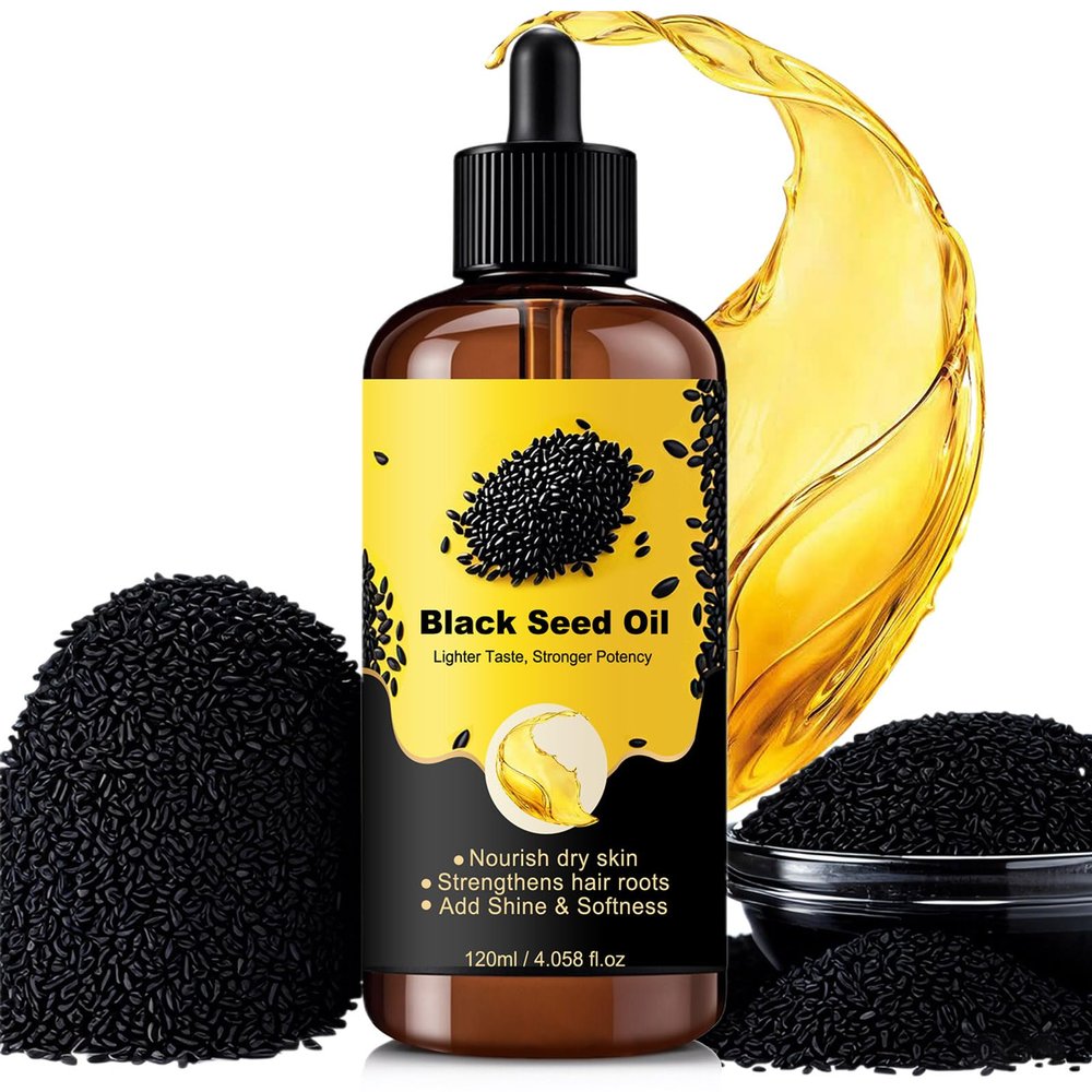 120ml Black Seed Oil, Black Seed Oil Organic Cold Pressed, Strengthens Hair, Nourish Dry Skin And Add Gloss & Softness (1pcs)