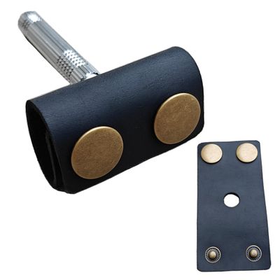 MEEBOY Handmade leather Double Satety Edge Razor Head Protective Sheath For men, Leather Shaving Travel Cover Fits Most Safety Razors (Black)