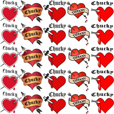 25 PCS Bride Of Chucky Tattoo Heart, Tiffany Costume Bride Of Chucky Temporary Tattoos For Women Girls, Fake Chucky Heart Tattoo Stickers, Halloween Accessory Zombie Chucky Makeup Kit