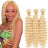 Color 613 Bundles Human Hair Blonde Deep Wave Bundles 16 18 20 Inch Unprocessed Brazilian Virgin Hair Extensions view 1