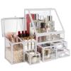 Haoh Glass Makeup Organizer Multi-Functional with Pearl Makeup Organizer with Drawers for Bathroom Vanity Organizer Skincare Lipstick Brushes view 1
