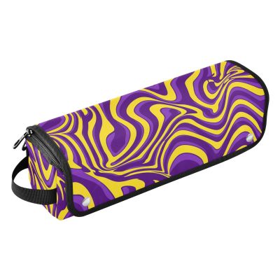 2-in-1 Curling Iron Travel Case with Removable Heat Resistant Mat Curling Iron Travel Holder Storage Bag for Flat Irons, Straighteners, Curling Irons, Purple and Yellow Lines Trippy Portable