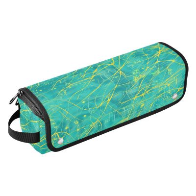 2-in-1 Curling Iron Travel Case with Removable Heat Resistant Mat Double-Layer Travel Carrying Case for Curling Iron Straightener Flat Hair Dryer, Yellow Lines Turquoise Portable Organizer