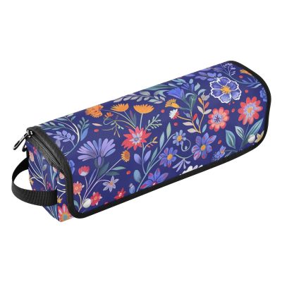 2 in 1 Hair Tools Organizer and Heat Resistant Mat with Zipper Hair Tools Organizer Storage Bag for Curling Iron Straightener Flat Hair Dryer, Floral Vintage Blue Travel Essentials for Women