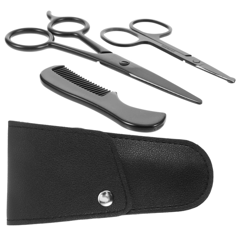 FOYTOKI 1 Set Stainless Steel Beard Shears Kit with Comb and Storage Bag for Home Barbershop Grooming Silver Durable Trimming Scissors for Men Beard Care
