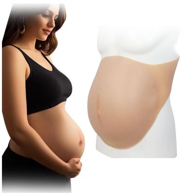 SooTTBE Silicone Artificial Baby Tummy Pregnancy Real Soft False Costum Bump Film Props Belly Suit for Pregnant Crossdresser,Color 2,L