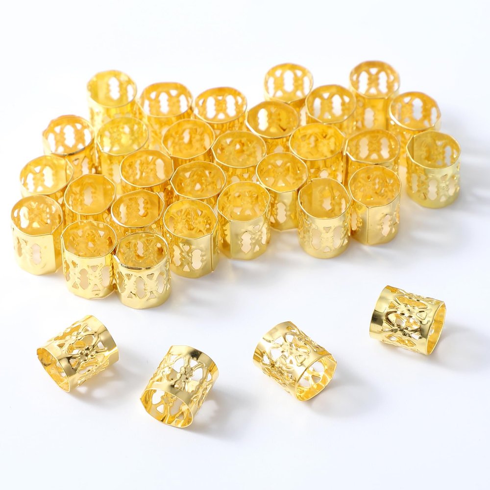100 Pcs Hair Gold Cuffs Gold Dreadlocks Beads Adjustable Hair Braid Rings Clips Dread Locks Hairs Braiding Metal Jewelry for Braids Women Hairs Clips Decoration Accessories Festival Gifts