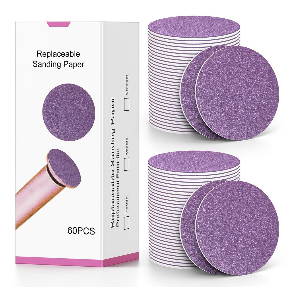 60pcs Replaceable Sanding Paper, Replacement Sandpaper Refill Discs for Electric Foot File Callus Remover (Replaceable Sanding Paper Purple)