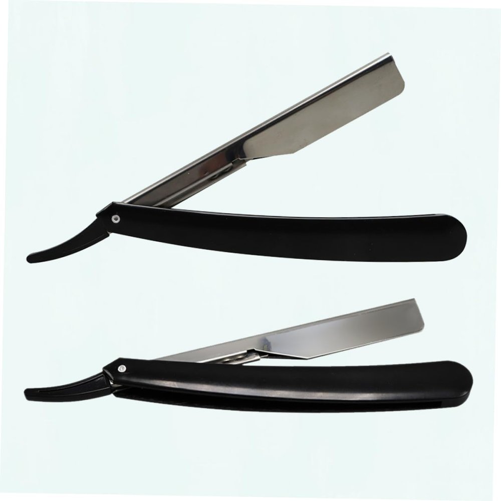 DEARMAMY Manual Straight Shaving Razor for Men 2-Piece Set Double-Edged Safe Razor for Beard Grooming for Home and Barber Use