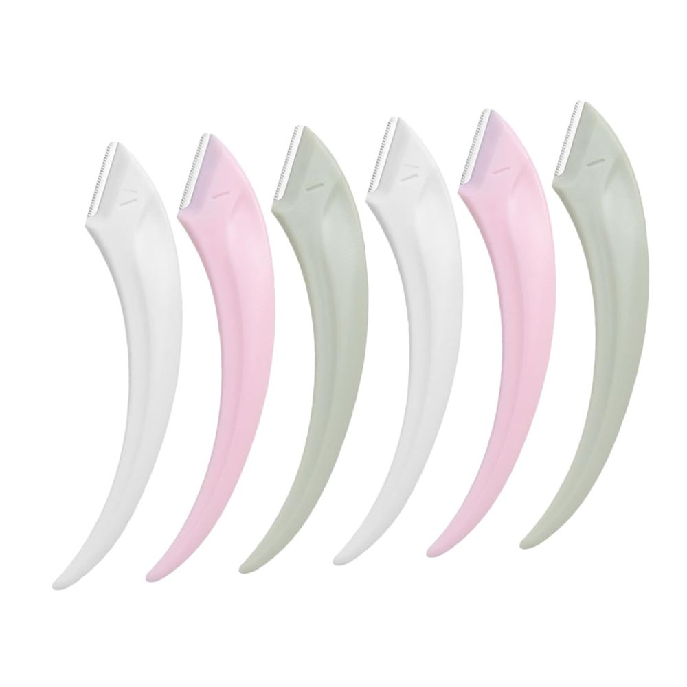 Beavorty 6pcs Stainless Steel Eyebrow Razors for Women Portable Facial Shaver Durable Eyebrow Trimming Tool in White Pink Green for Travel Daily Grooming