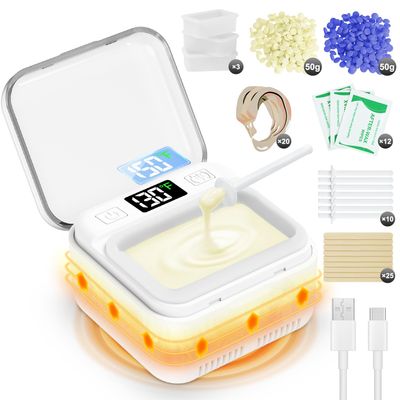 FullWoyi Nose Wax Kit Women Men,Nose Hair Waxing Kit with Adjustable LED Display,Ear Hair Removal Kit for Men 100 g Wax 70 Applicators,Constant Temp,USB Heated,Pocket-Size,White