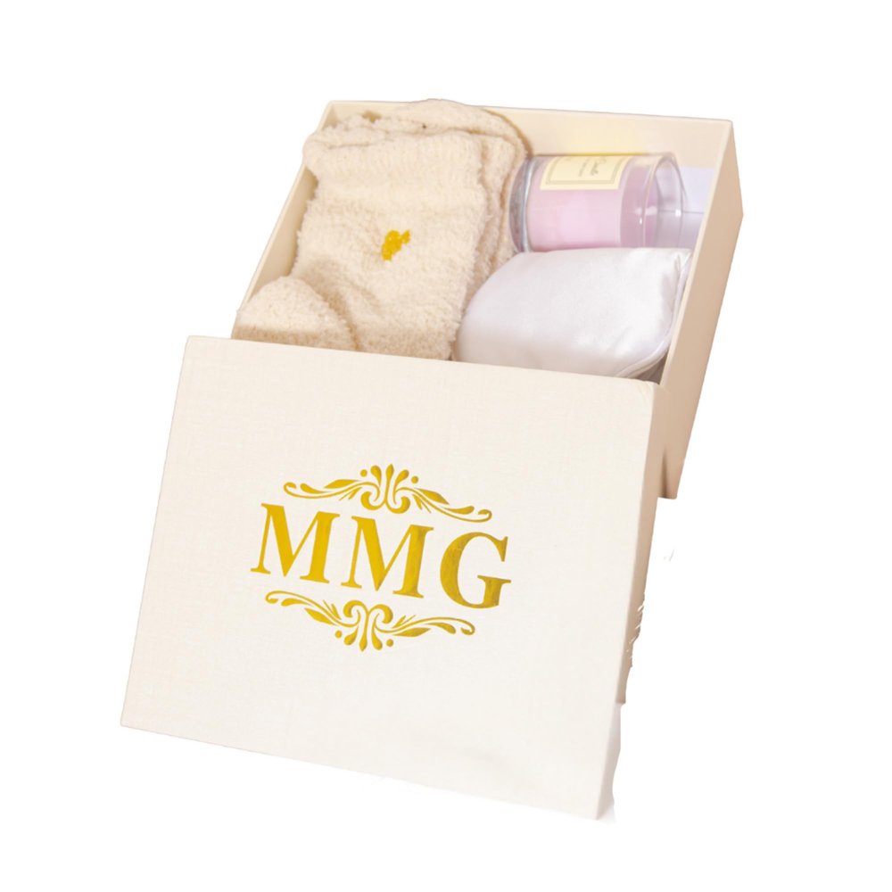 Spa Gift Set for Women  Relaxation Kit with Candle, Fuzzy Socks, Satin Eye Mask, Dried Flower Greeting Card  Gift Box for Birthday, Thank You, Bridesmaid (Ivory White)