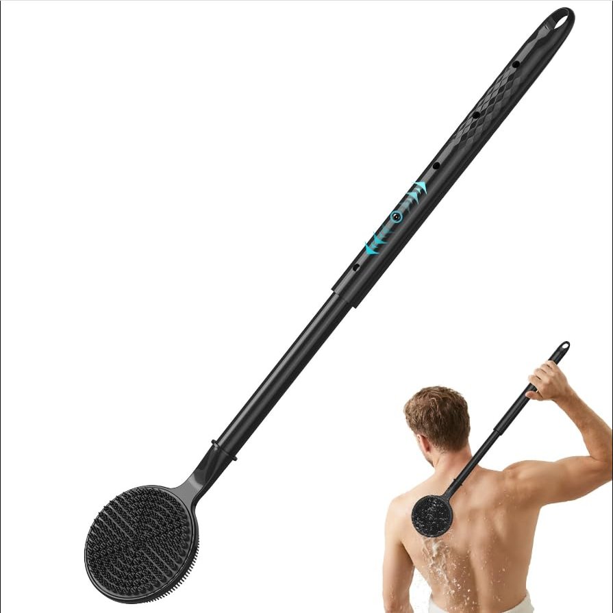 Back Scrubber for Shower, 24in Adjustable Handle Body Brush, Double Sided Shower Brush for Shower Exfoliating and Massage Can Produce Rich Foam, Long Handle Back Scrubber for Men Circular