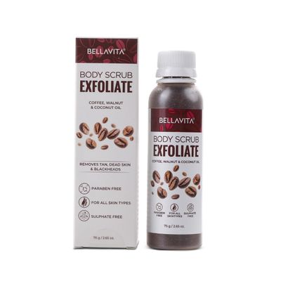 Bel la Vita Organic Exfoliate Coffee Scrub For Face & Body, Blackhead Remover, De Tan Removal Ayurveda, Dirt Removal From Neck, Knees, Elbows, Arms 75 G (Pack Of 1)