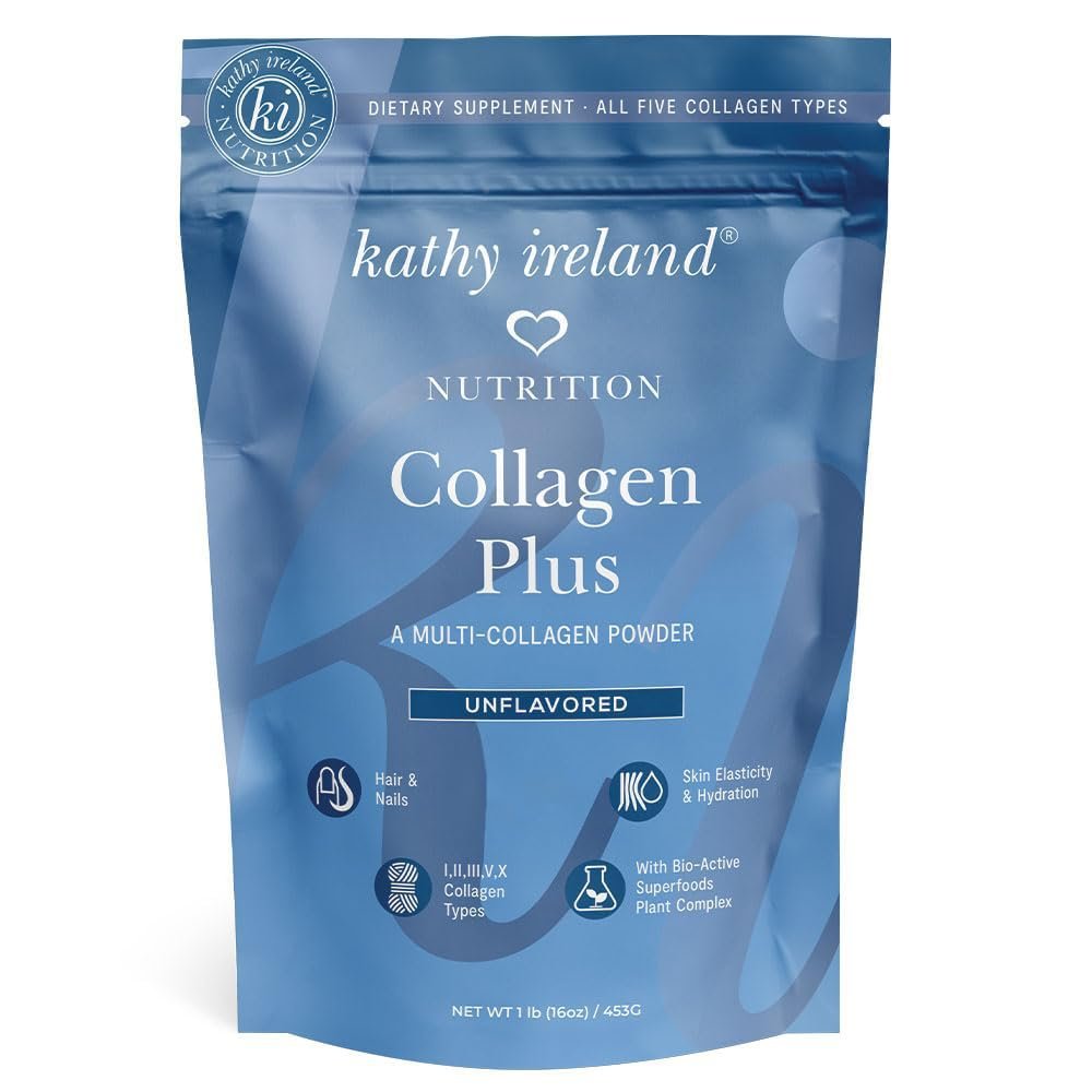 AMAXI Kathy Ireland Multi Collagen Protein Powder Peptides, Types I, II, III, V, X Unflavored, 20g Protein per Serving, Bovine, Chicken, 16 oz