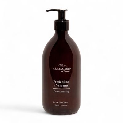 A LA MAISON French Liquid Hand Soap Fresh Mint & Verveine Natural, Refillable Hand Wash in Amber Glass Bottle Made in France, Plant-Based & Biodegradable 16.5 fl oz