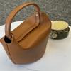 Barrel-shaped Bag in Genuine Leather (Brown) view 4