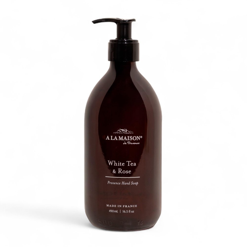 A LA MAISON French Liquid Hand Soap White Tea & Rose Natural, Refillable Hand Wash in Amber Glass Bottle Made in France, Plant-Based & Biodegradable 16.5 fl oz