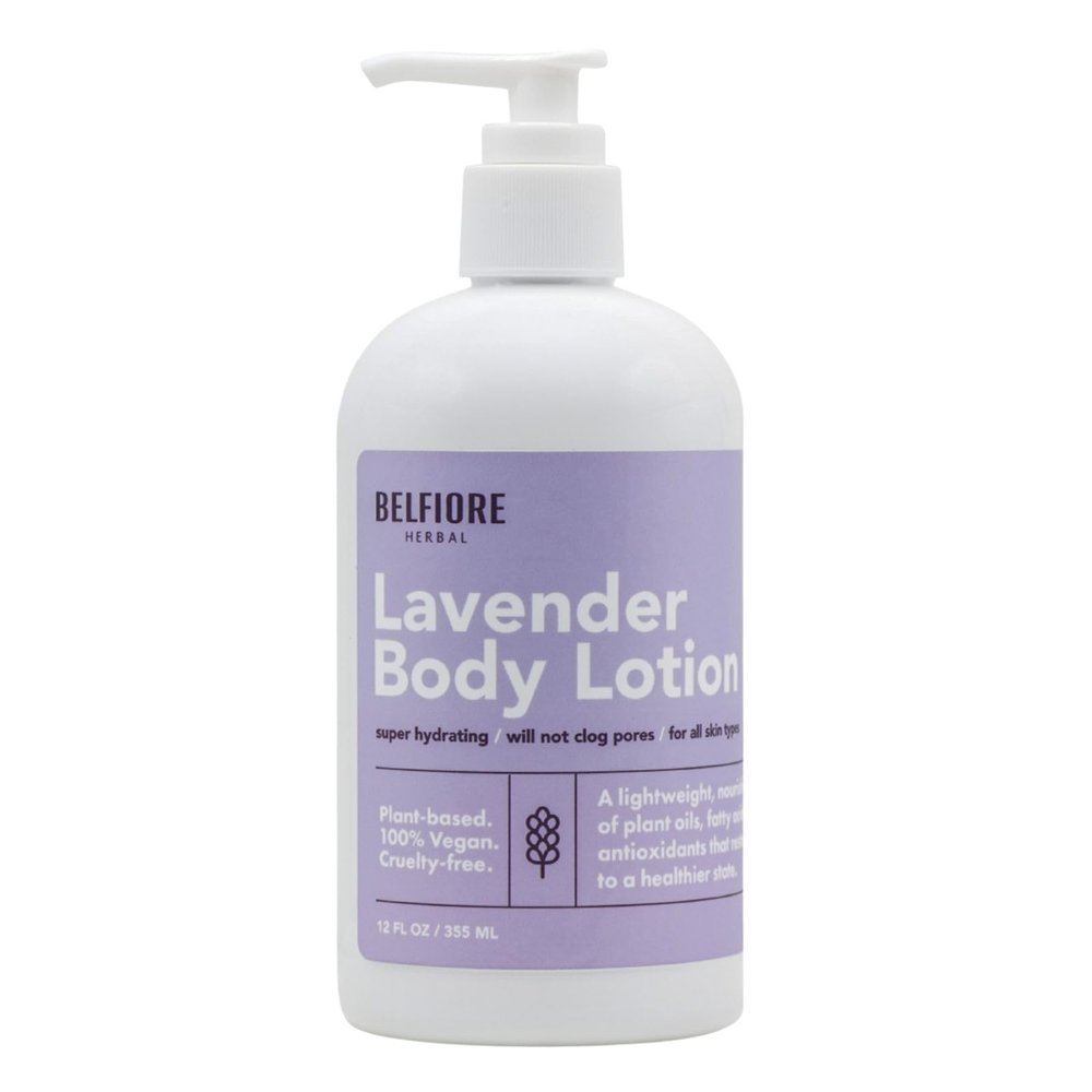 Belfiore Herbal 100% Natural Lavender Body Lotion | Organic Plant Extracts | Calming, Hydrating & Moisturizing | Vegan, Non-GMO | Made in the USA | 12 oz