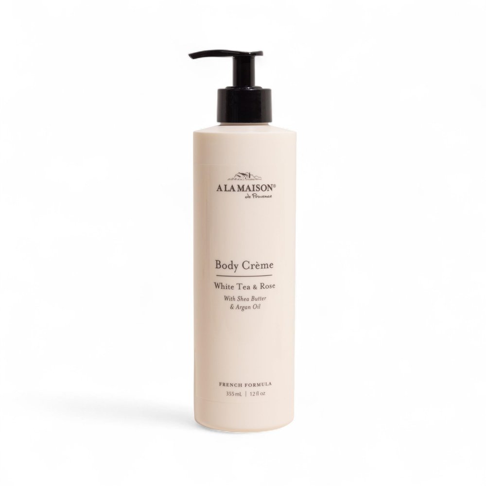 A LA MAISON Body Crme  White Tea & Rose  Shea Butter Body Lotion with Argan & Avocado Oils  Rich, Nourishing French Formula for Dry Skin  12 oz  Amber Collection