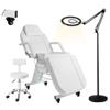 V VDLONSY Facial Chair with Wheels and 10X Magnifying Floor Lamp Esthetician Light 73inch Tattoo Chair with Stool Adjustable Tattoo Bed for Artist Facial Bed for Spa Beauty White view 1