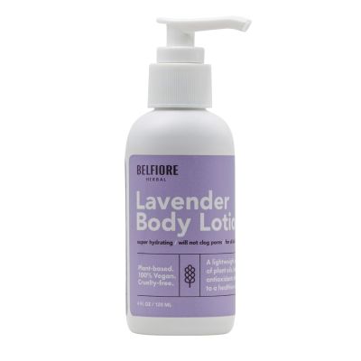Belfiore Herbal 100% Natural Lavender Body Lotion | Organic Plant Extracts | Calming, Hydrating & Moisturizing | Vegan, Non-GMO | Made in The USA | 4 oz