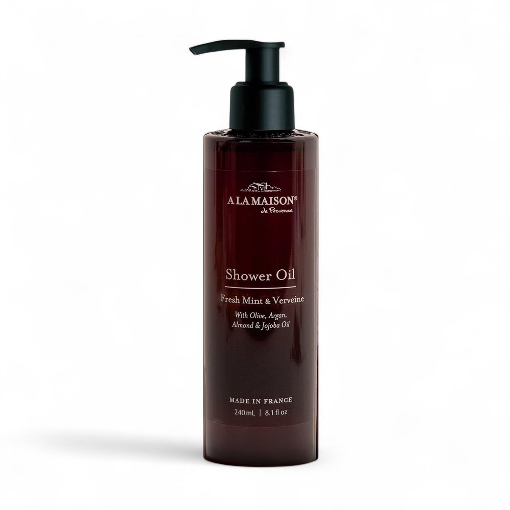 A LA MAISON Cleansing Shower Oil  Fresh Mint & Verveine  Hydrating Body Wash Alternative with Olive, Argan & Jojoba Oils  Plant-Based, Biodegradable, Made in France 8.1 fl oz  Amber Collection
