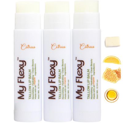 100% Organic Lip Balm Hydrating, Grass-Fed Beef Tallow Lip Balm, Made with Pasture Raised Tallow, Honey, Beeswax, & Orange Essential Oil, Lip Balms & Moisturizers - Bulk Pack of 3