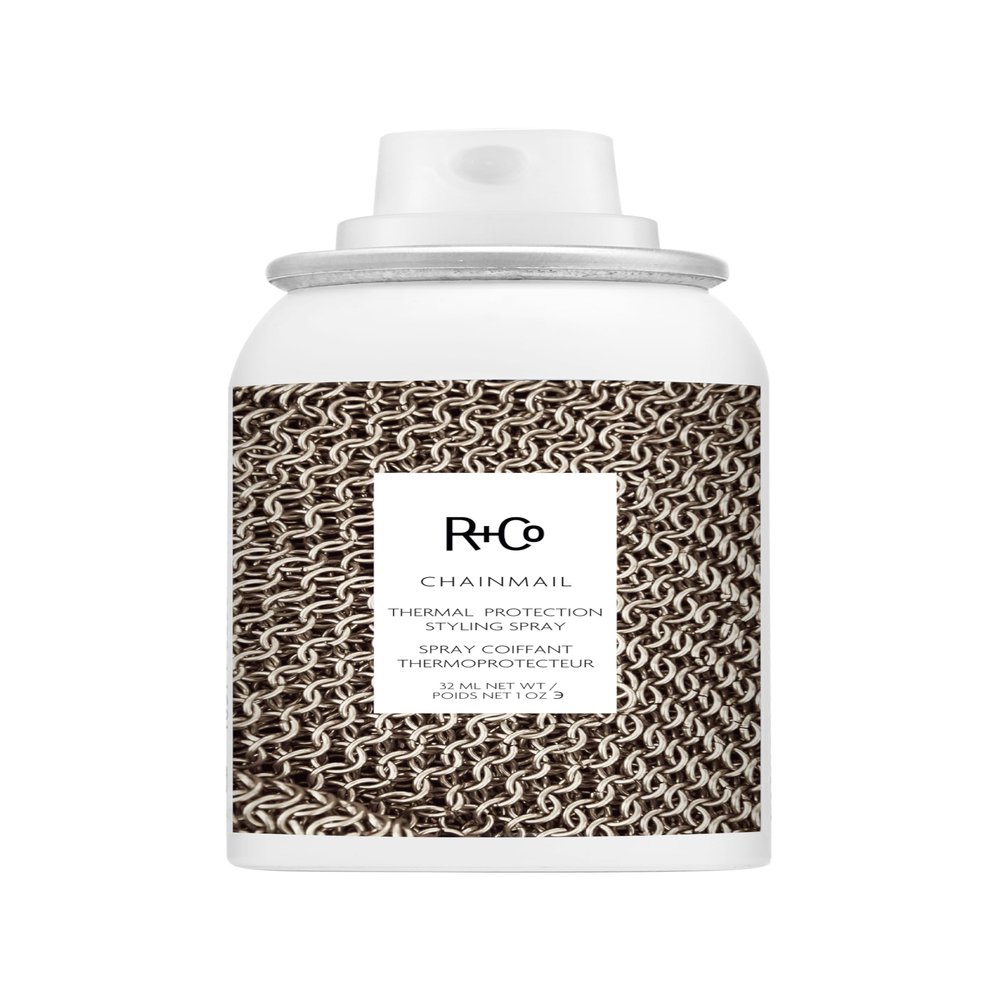R+Co Chainmail Heat Protection Spray For Hair | Thermal Protection + Flexible Hold + Silky Shine | Vegan + Cruelty-Free | Travel | 1.0 Oz